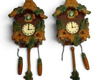 Vintage Ceramic Cuckoo Clock Wall Pocket Planters
