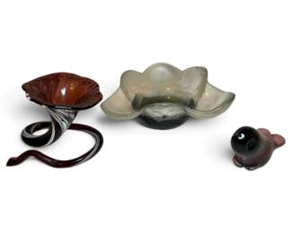 Blown Glass Flower Vase, Humppila Pertti Santalahti Signed Bowl, Seal