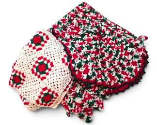 Two Crochet Christmas Blankets Tree Skirt