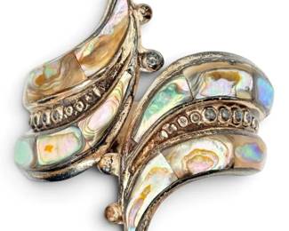 925 Sterling Silver Abalone Hinged Bracelet Cuff 41g