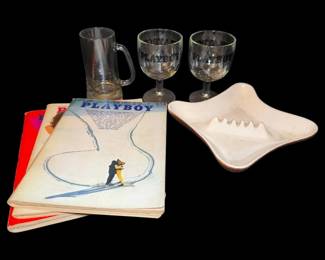 Vintage Playboy Magazines Glasses W Ashtray
