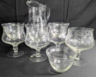 17WH155Vintage Bulgarian Glass Shrimp Cocktail Chillers And Heritage Princess House Pitcher