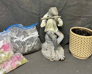 17WH115Brass Frog Bluesman Sculpture And More