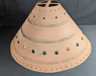 17WH140Mexican Jewel Studded Punched Tin Coned Pendant Lamp Shade