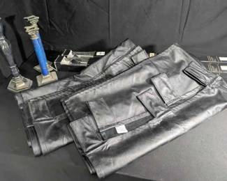 17WH158Faux Leather Curtain Panels, Curtain Rods, Candlesticks