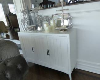 White wood cabinet, bric-a-brac