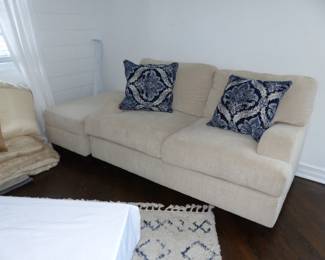 Neutral loveseat, ottoman & sleep sofa, area rug