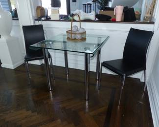 ass dining/card table with chromModern gle legs & pair of modern chairs