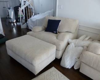 Neutral sofa, pair of oversized chairs with ottomans