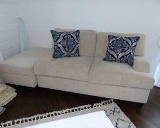 Neutral loveseat, ottoman & sleep sofa, area rug