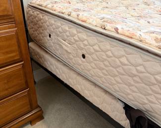 B38 - $125. Full Size Iron Bed. Measures 54" x 58" tall x 80" long. Clean, but older, mattress & box spring included if you'd like them. 