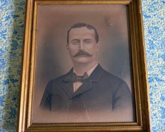 B65 - $40. Antique Framed Portrait on Canvas. Measures 19.5" x 23.5". Has a hole and some condition issues but a great portrait!