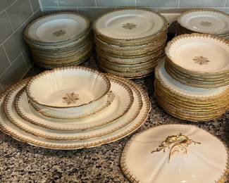 B17 - $225. Limoges China Set. Some pieces have significant wear and others are in excellent condition. Great if you need more pieces!(Has stamps from CH Field Haviland Limoges & M. Redon Limoges Special)