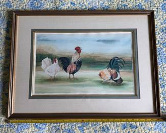 B63 - $60. Original Watercolor by Nancy Begin. Measures 2' x 18" framed. 