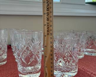 B151 - $60. Heavy Crystal Drinking glasses. Unmarked. 9 Tumblers - 3.75". 7 Glasses 4.5" tall)