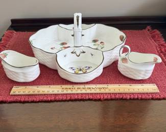B79 - $60. Coalport Strawberry Basket Tray with Cream & Sugar. Excellent Condition. 