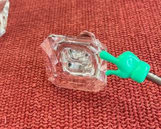 B130 - $60. Baccarat France Decanter (no issues) & Stopper (chips on base). Measures 8" tall. 