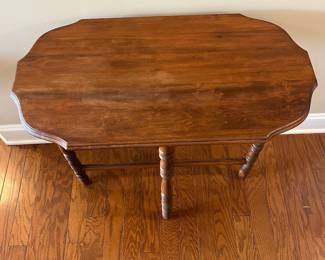 B35 - $95. Edwardian Style Side Table. Measures 30" x 16.25" x 29" tall. Very sturdy, top could use a refinishing but not terrible. 