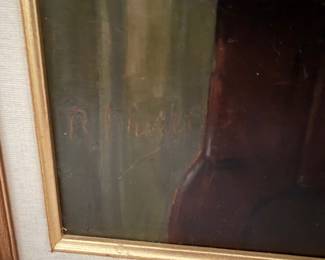 B57 - $350. LARGE Original Painting on Canvas. René Olivier "Nature Mort". Signed and has paper on the back.  Measures 34" x 43" with Heavy Gold Frame that is overall in very good condition. 