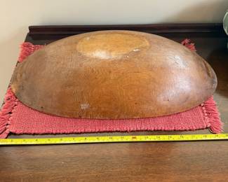 B127 - $75. Primitive Dough Bowl. Measures 21" x 11.5" x 3.5" tall. 