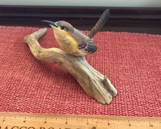 B142 - $80. Phillip E. Brown Swannanoa NC. Carved Carolina Wren