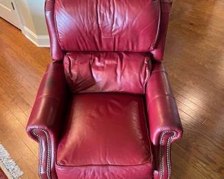 B26 - $250. Red Leather Recliner from Whitley Furniture Galleries - made in Hickory NC.  Measures 32" wide x 38" deep x 40" tall. Very comfortable recliner.  