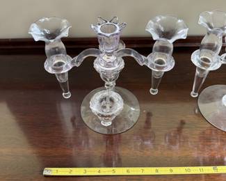 B45 - $50 PAIR Cambridge Candelabra Epergne. Measures 8" tall x 9" wide.  