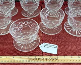 B138 - $100. Set of 8 Waterford Tyrone Footed Dessert Crystal Glasses. Measures 4" wide x 3" tall. 