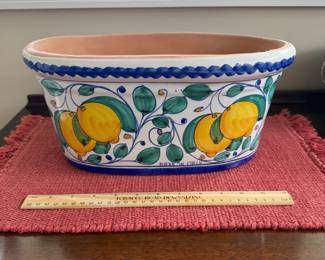 B121 - $50. Made in Italy Oval Jardiniere. Measures 14" x 8" x 6.5" tall. Very pretty lemon pattern. 