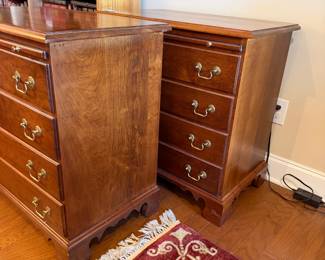 B20 - $350. PAIR of Side Tables / Nightstands. Solid wood, 4 drawers all slide easily, 1 slide out tray. Measures 30" wide x 18" deep x 30" tall. 