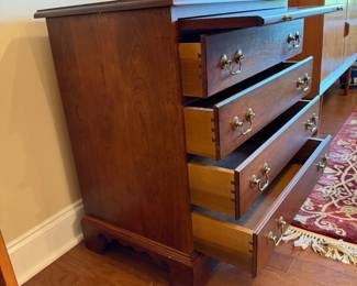 B20 - $350. PAIR of Side Tables / Nightstands. Solid wood, 4 drawers all slide easily, 1 slide out tray. Measures 30" wide x 18" deep x 30" tall. 