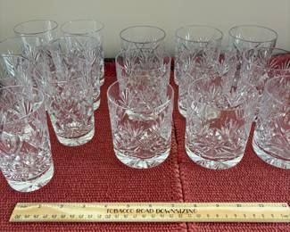 B151 - $60. Heavy Crystal Drinking glasses. Unmarked. 9 Tumblers - 3.75". 7 Glasses 4.5" tall)