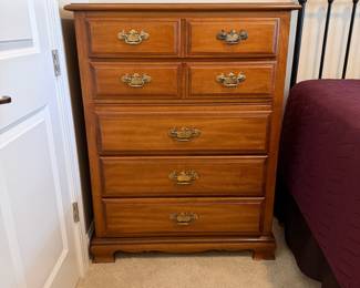 B37 - $125. Dixie Saybrook Tallboy Maple Dresser. 5 Drawers slide easily. Measures 36" x 19" x 47" tall.  