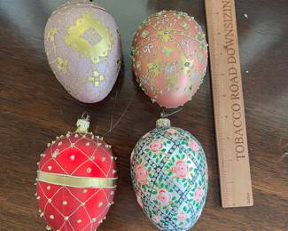 B146 - $80. Set of 4 Faberge Style Egg Ornaments. Large 6" size. 