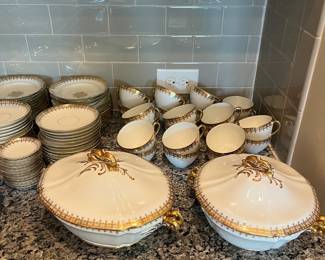 B17 - $225. Limoges China Set. Some pieces have significant wear and others are in excellent condition. Great if you need more pieces!(Has stamps from CH Field Haviland Limoges & M. Redon Limoges Special)