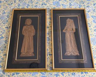 B62 - $60. PAIR of Brass Rubbings. Framed they each measure 14.5" x 25". 