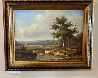 B11 - $40. Framed Pastoral Landscape *Print* on Canvas. Measures 20.75" x 16.75". 