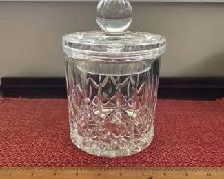 B135 - $35. Block Crystal Biscuit Jar. Measures 8" tall. 