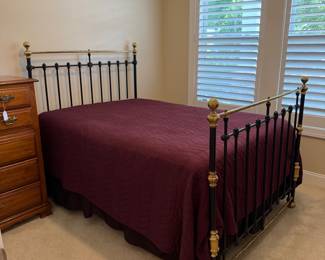 B38 - $125. Full Size Iron Bed. Measures 54" x 58" tall x 80" long. Clean, but older, mattress & box spring included if you'd like them. 