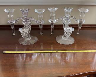 B45 - $50 PAIR Cambridge Candelabra Epergne. Measures 8" tall x 9" wide.  