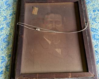B65 - $40. Antique Framed Portrait on Canvas. Measures 19.5" x 23.5". Has a hole and some condition issues but a great portrait!
