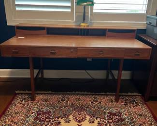 B2 - $850. Peter Løvig Nielsen, Flip-Top Executive Desk in Walnut. Denmark, 1970Measures 63.75" x 28.75" x 34" tall (at the tallest spot). 29" top of the desk to the floor.  Desk has been well loved - it is still sturdy and very useable but does have one broken handle and marks on the surface - see photos. 