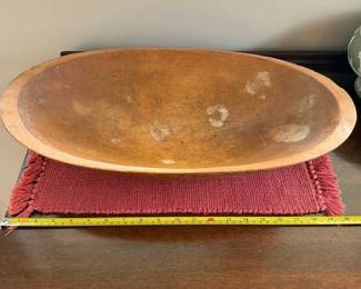 B127 - $75. Primitive Dough Bowl. Measures 21" x 11.5" x 3.5" tall. 