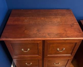 B4 - $60. Howerton Reproductions Wooden 4 Drawer Filing Cabinet. Measures 37" wide x 24" deep x 37.25" tall. Very sturdy and drawers slide easily. 
