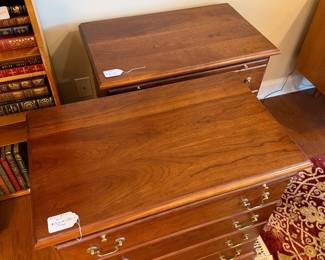 B20 - $350. PAIR of Side Tables / Nightstands. Solid wood, 4 drawers all slide easily, 1 slide out tray. Measures 30" wide x 18" deep x 30" tall. 