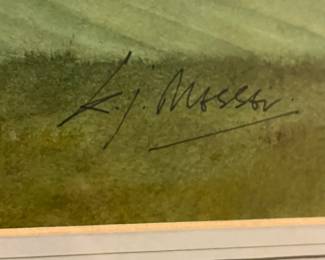 B9 - $100. K.J. Messer (Ken Messer) Oxford, England Artist. Watercolor *Print*. Measures 34.5" x 26.5" framed. 