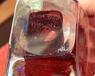 B140 - $45. Paperweight Signed "WGA 9128" Mongle. Measures 7.5" tall. 
