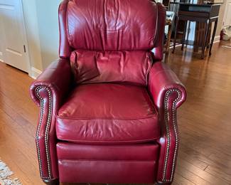 B26 - $250. Red Leather Recliner from Whitley Furniture Galleries - made in Hickory NC.  Measures 32" wide x 38" deep x 40" tall. Very comfortable recliner.  