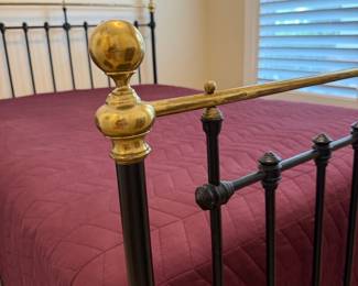 B38 - $125. Full Size Iron Bed. Measures 54" x 58" tall x 80" long. Clean, but older, mattress & box spring included if you'd like them. 