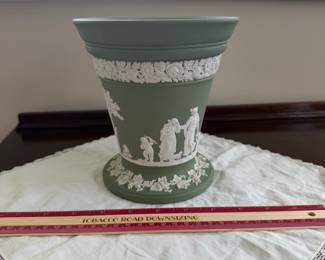B105 - $75. Wedgwood Jasperware Frog Vase. Measures 6" x 6.5" tall. 